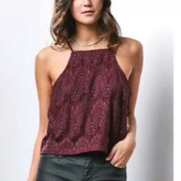 Kendall + Kylie Large maroon plum burgundy lace racerback crop top - Picture 2 of 5